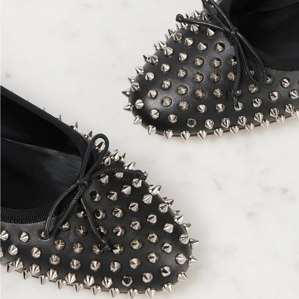 Christian Louboutin Black Silver Studded Flats/IT 39/US 8.5 - Picture 3 of 11